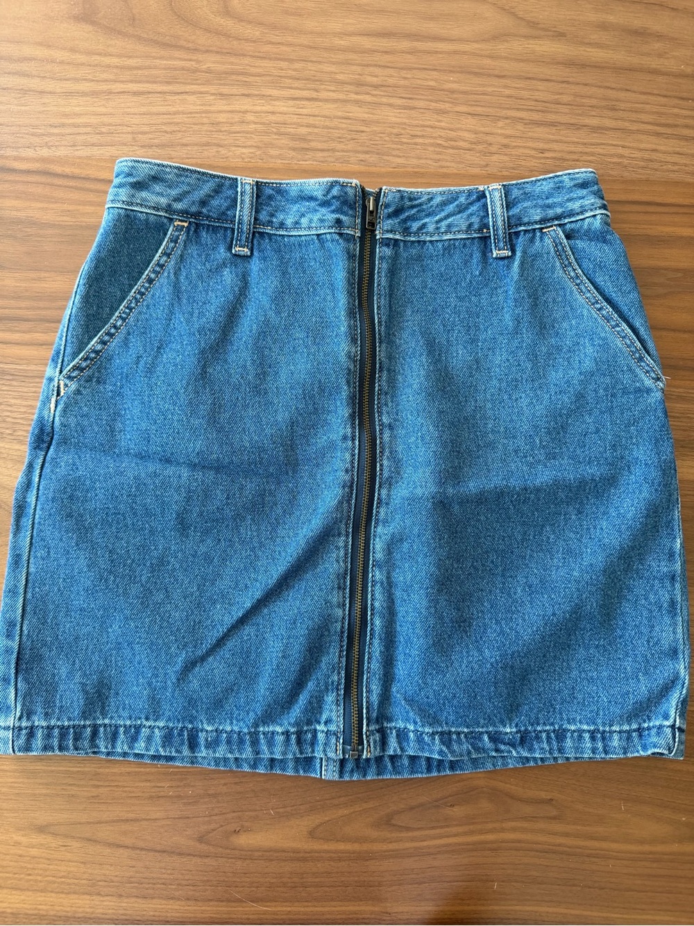 Front-Zip Blue Denim Mini Skirt